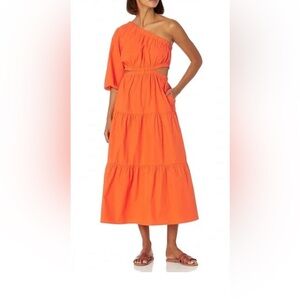 NWT Steve Madden Women's Leena One Shoulder Cut-Out Tiered Midi Dress